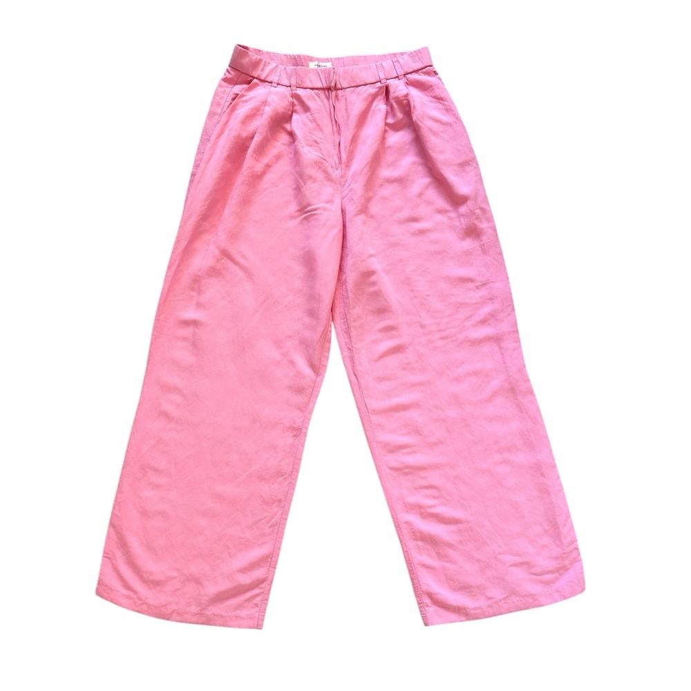 Via Bovio Wide Leg Linen Blend Pink Pants High Rise Vacation Travel Italy Sz XL